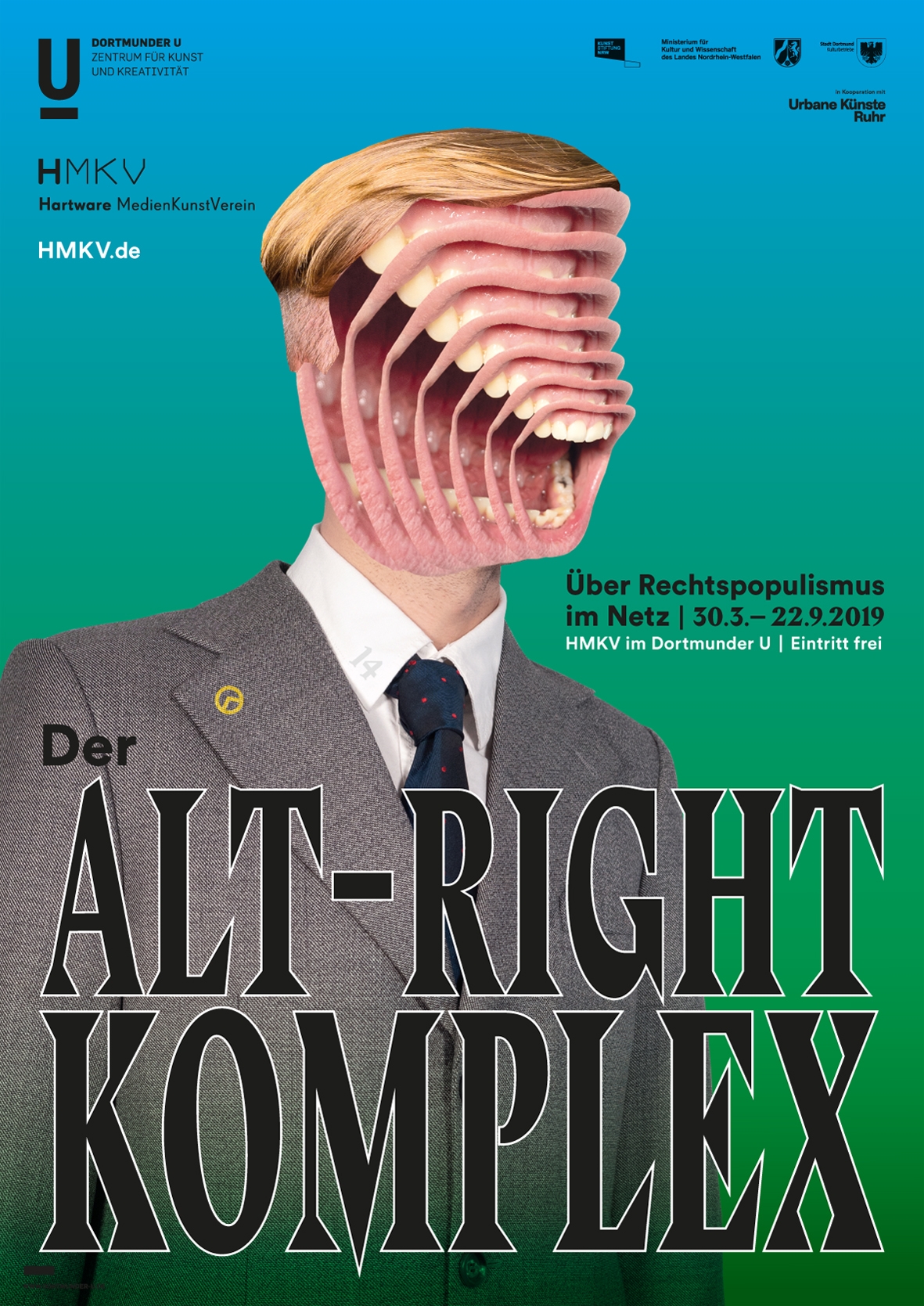 Ausstellungsplakat zu „Der Alt-Right-Komplex – Über Rechtspopulismus im Netz“ (Design: e o t . essays on typography)